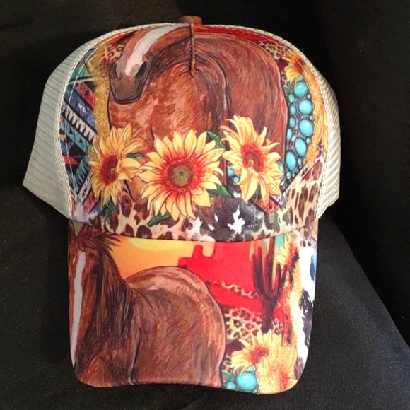 Western Criss Cross Ponytail Hat Accessories - New Sunflower Western Criss Cross Ponytail Hat
